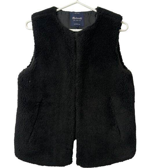 Madewell Jackets & Blazers - Madewell Women's Small‎ Faux Fur Vest Pockets Black Hook and Eye Closure
